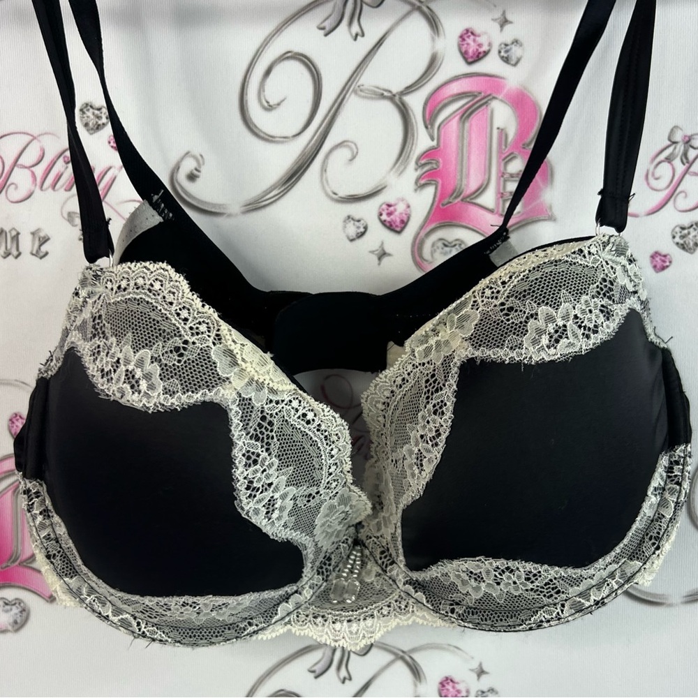 Bra lace black cream jewel dangly detail crystal beaded cupped sexy bra